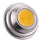 Warm white COB LED G4 light, front view showing amber COB chip in silver bezel