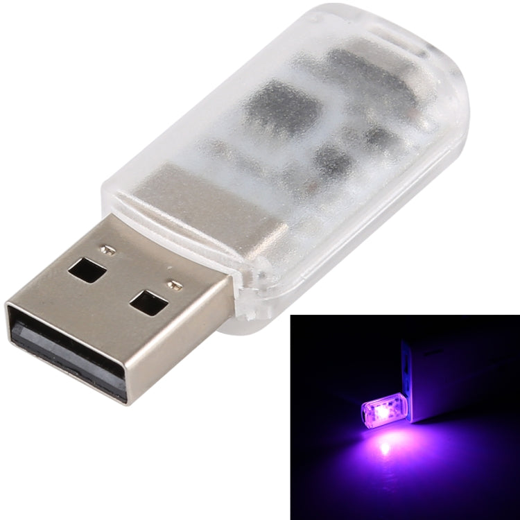 USB LED sound-activated light with clear cap, purple glow from USB connector