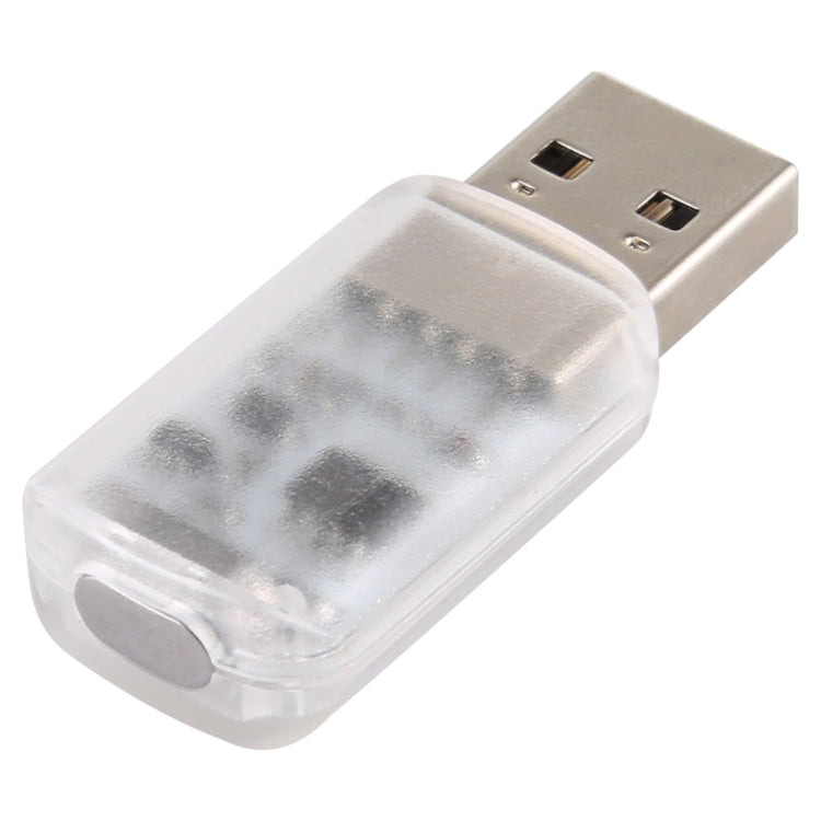 USB LED sound-activated light with clear housing and silver USB connector