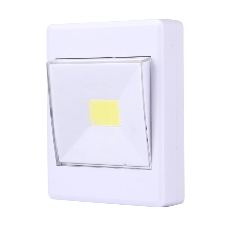 Square white LED closet light, wall switch front with small yellow LED window