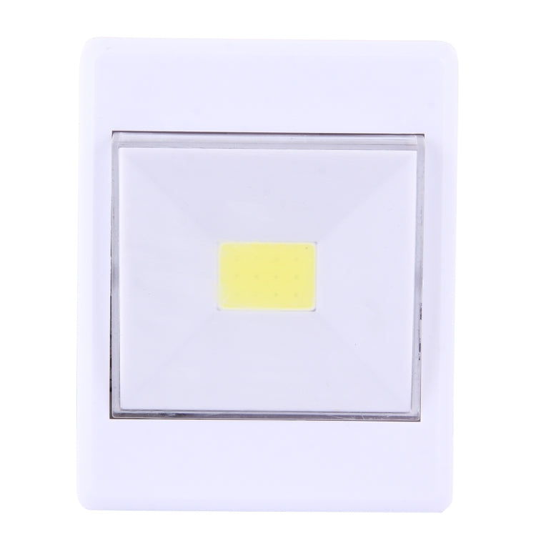 Square white LED wall light with clear lens and centered yellow LED indicator