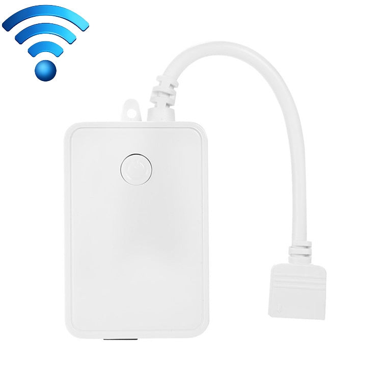 WiFi LED strip light controller with white cable and round power button, DC 12–24V