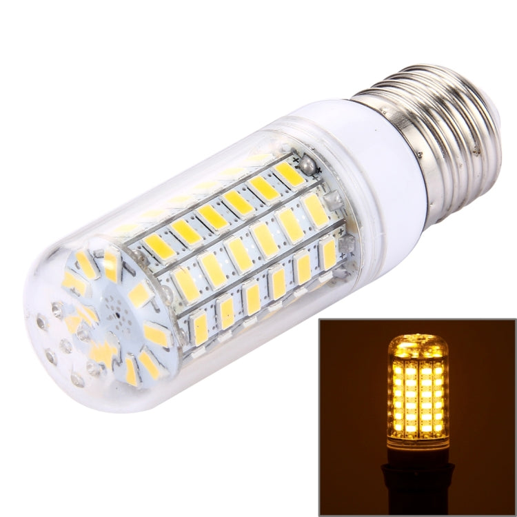 LED SMD 5730 bulb with screw base, showing warm yellow light glow