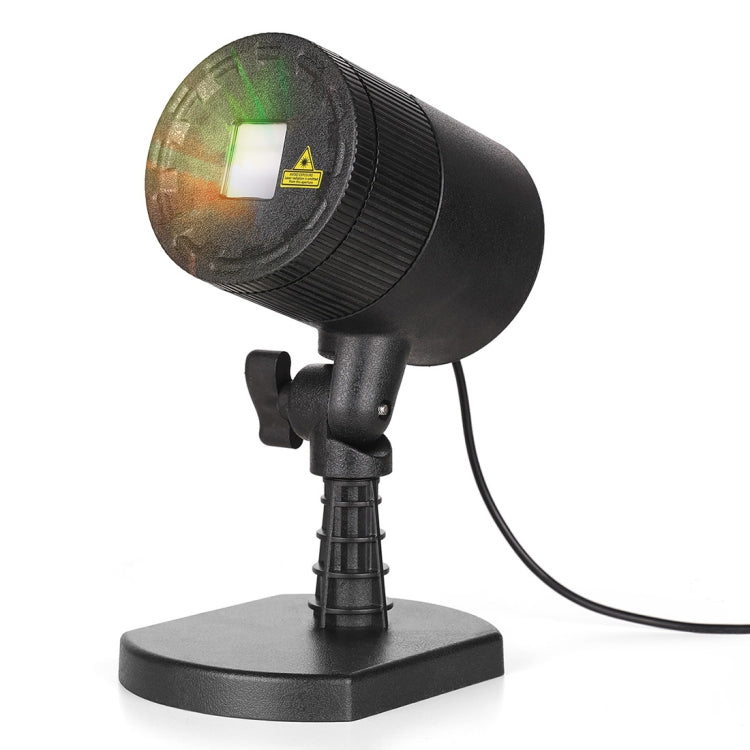 Black mini laser projector on pedestal base with front lens and power cable