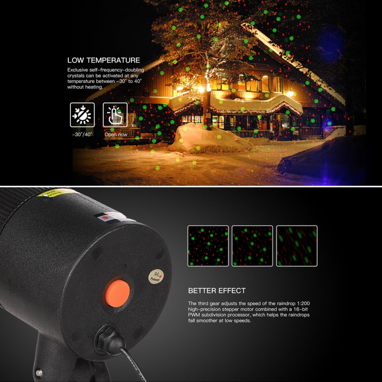 Black mini outdoor laser lamp close-up with orange power button on housing