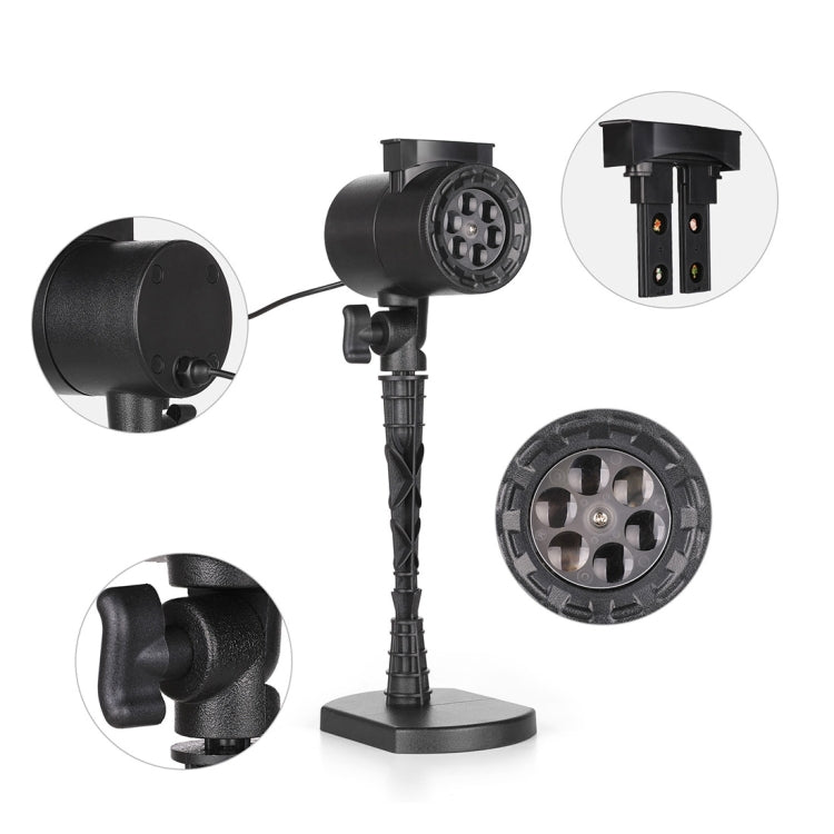 Black outdoor lawn pattern projector lamp with circular lens head and ground stake