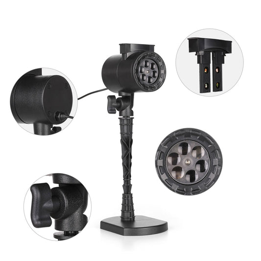 Black outdoor lawn pattern projector lamp with circular lens head and ground stake