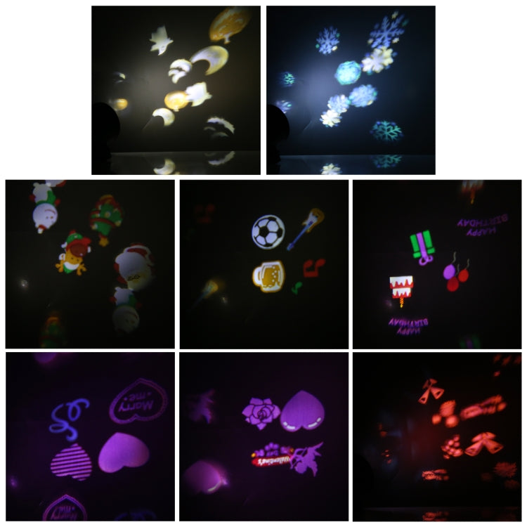 Colorful projected festive light patterns from an outdoor lawn projector lamp