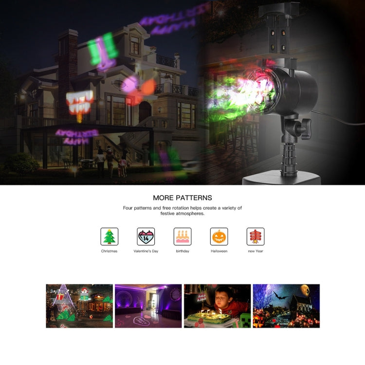 Outdoor lawn projector lamp casting colorful festive patterns on a surface