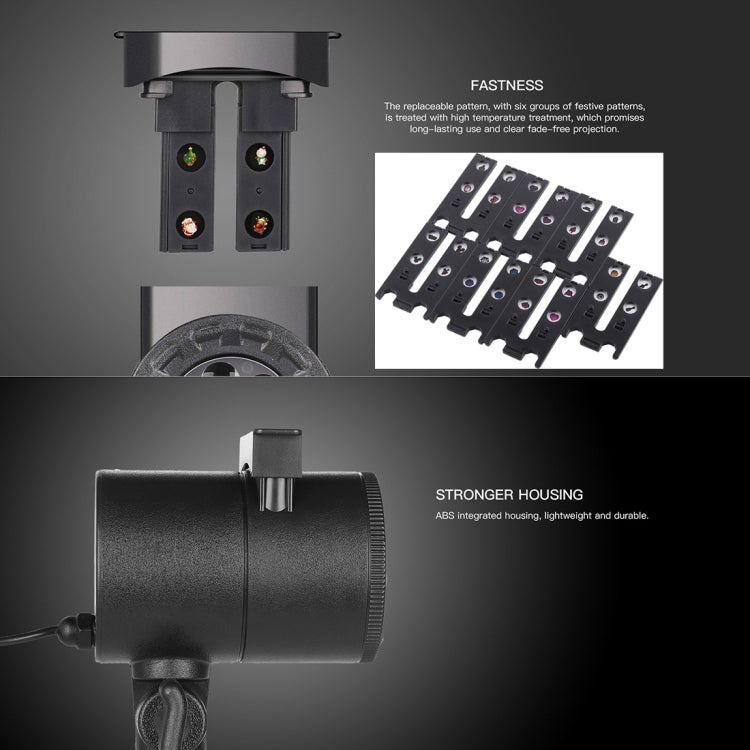 Black outdoor lawn projector lamp with four removable pattern plates and sturdy housing