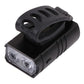 Black bicycle light with mounting bracket and front dual LED lenses