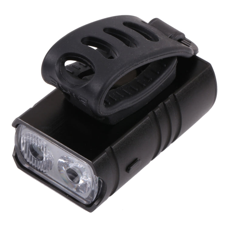 Black bicycle light with mounting bracket and front dual LED lenses