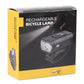 Rechargeable bicycle lamp retail box with pictured black headlight