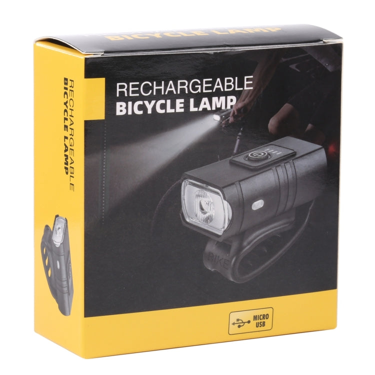Rechargeable bicycle lamp retail box with pictured black headlight