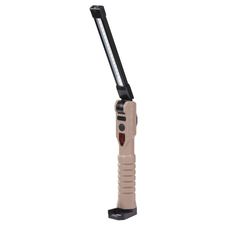 Rechargeable folding work emergency light, beige body with extended LED light bar
