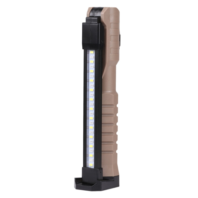 Folding work emergency light with beige body and black side, long LED panel