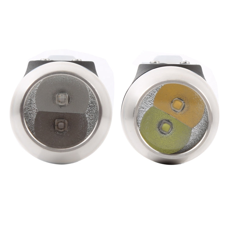 Dual-head flashlight end caps with LED lenses and metal reflector surfaces