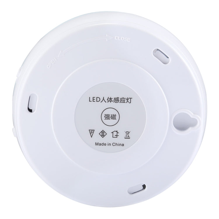 Back view of round LED cabinet emergency light with sensor window and control markings