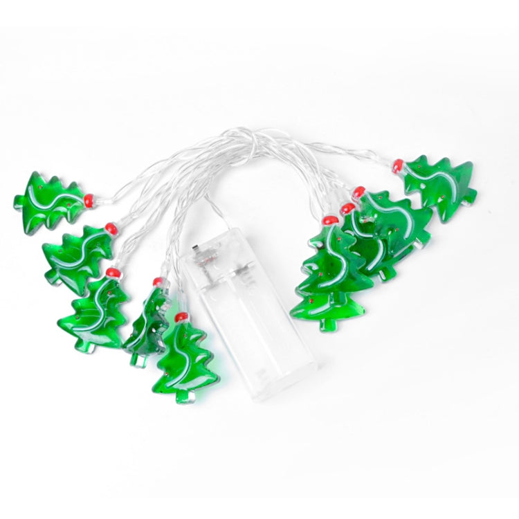 LED decorative light string with green Christmas tree bulb ornaments and white wire