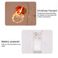 LED light string with hanging clear battery pack and warm glowing pendant ornaments