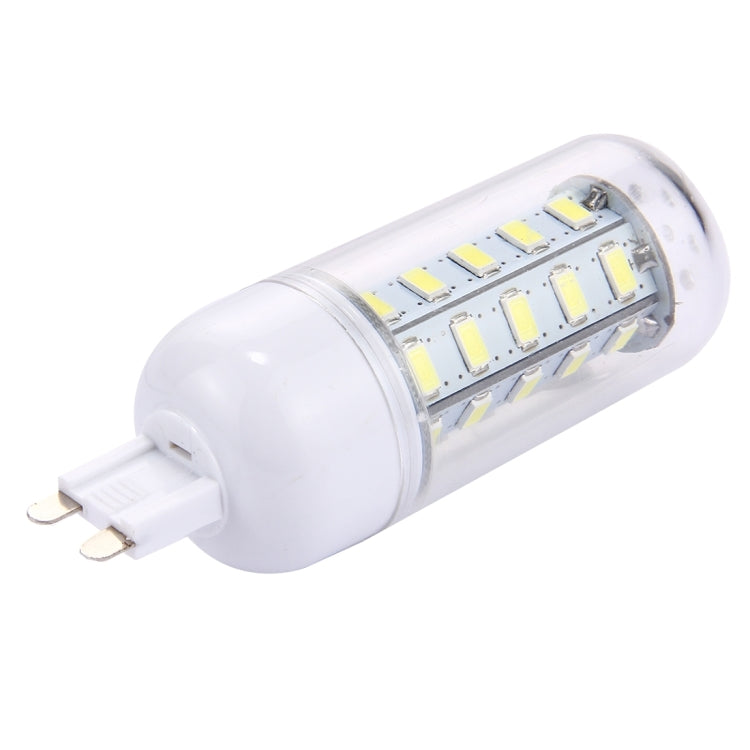 LED corn light bulb with clear dome lens and white base, side view of LED chips