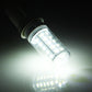 Glowing LED corn bulb with clear housing and visible LED array emitting bright light