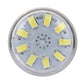 Top view of white LED corn bulb showing circular LED array on metal plate