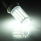 Lit LED corn light bulb in a fixture with bright white light output