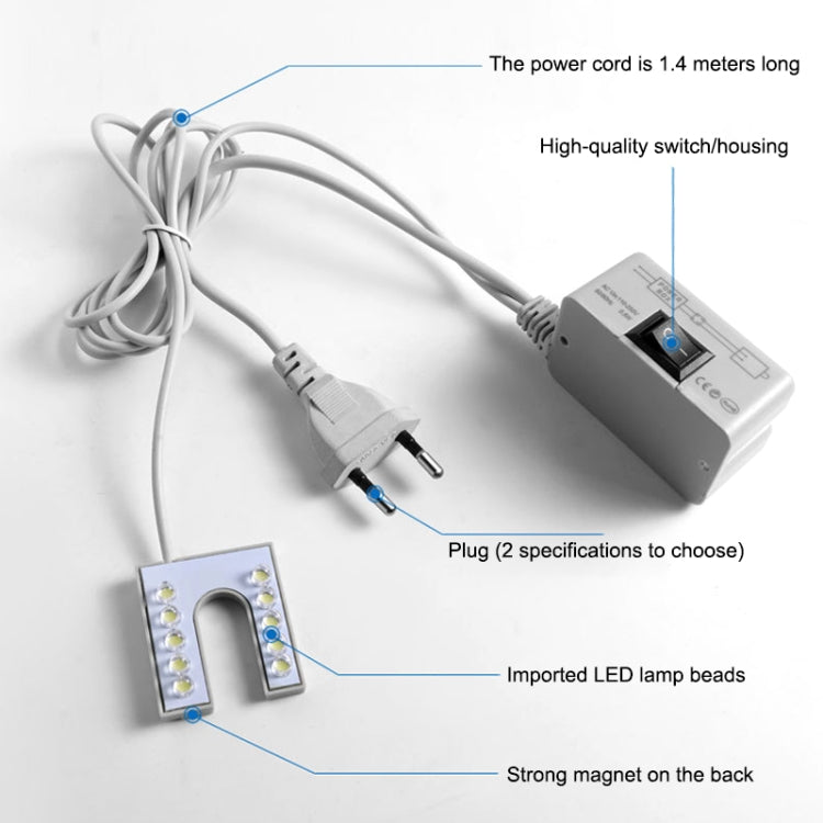 U-shaped LED sewing machine highlight lamp with power cord and magnet mount