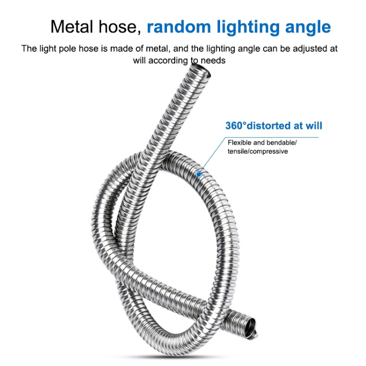 Flexible metal gooseneck hose for positioning an LED sewing lamp
