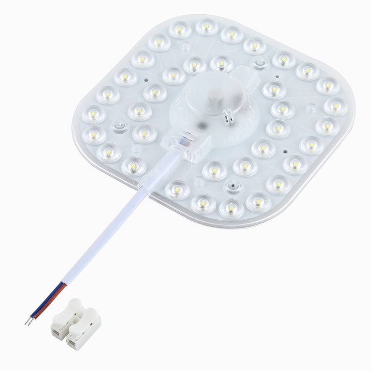 Square LED light module with 36 LEDs, central mounting hole, and lead wires