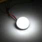 Powered LED bulb glowing white, frosted dome cap, threaded base, red/black wires
