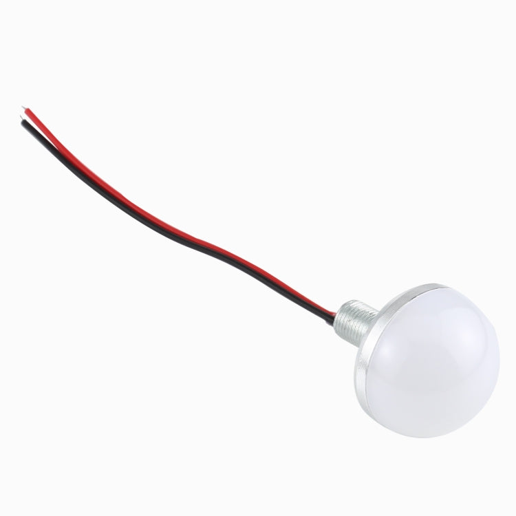 Small round frosted LED bulb with threaded base and red/black wire leads