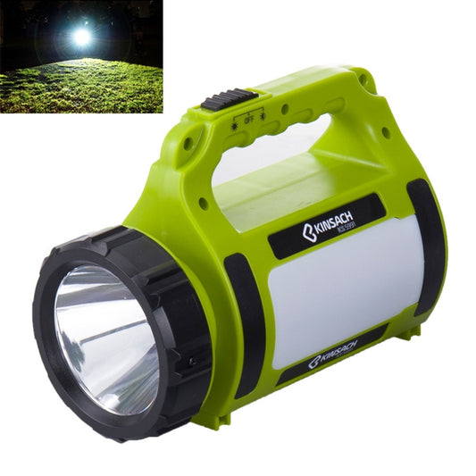 Portable LED searchlight in lime green with black handle and large front beam lens