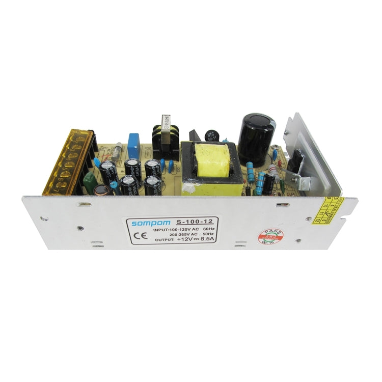 LED power supply internals visible through open top with circuit components inside