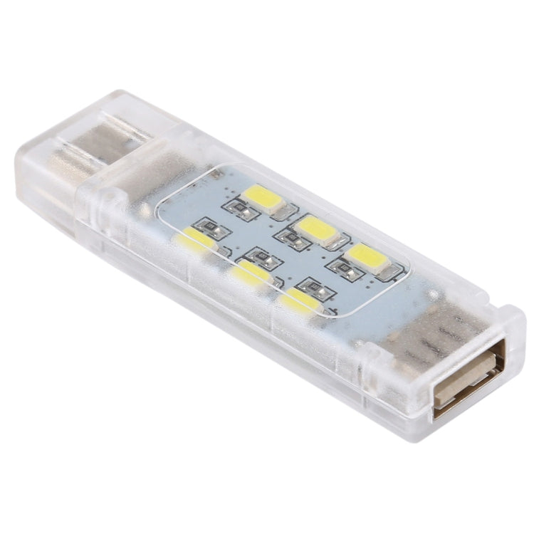 12-LED double-sided USB light with clear housing and gold connector, unlit