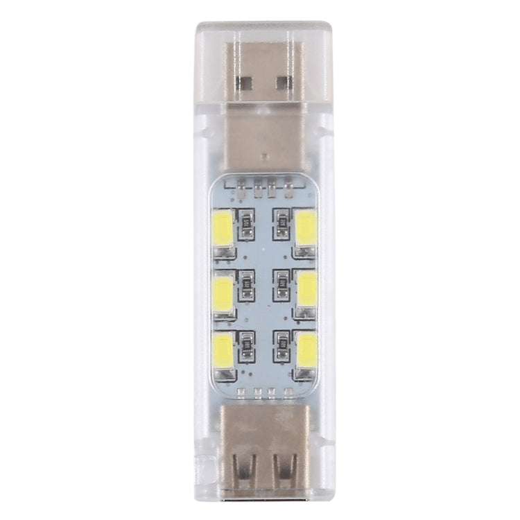 Small double-sided USB LED light with clear housing and front LED chips, unlit