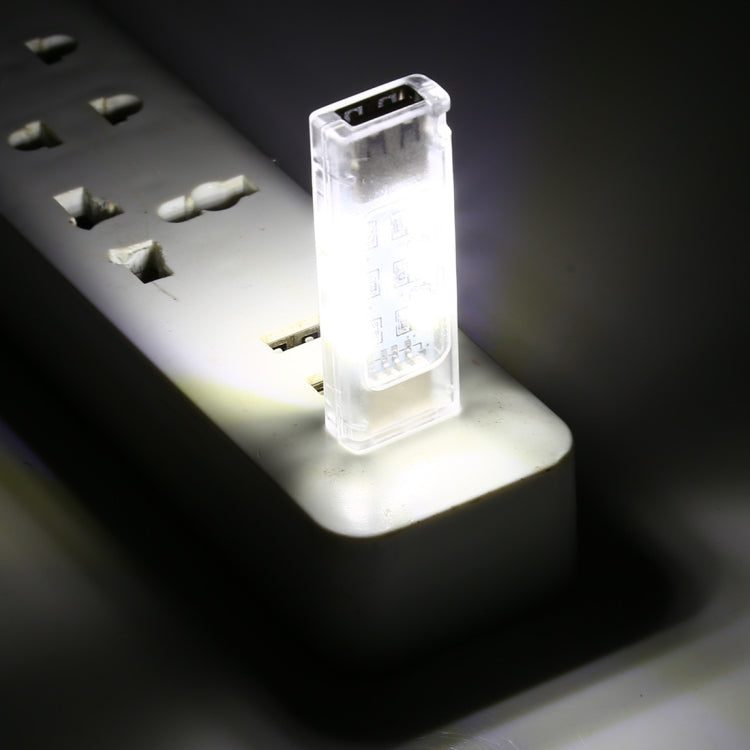 Double-sided USB LED light with clear case and visible LED board, lit