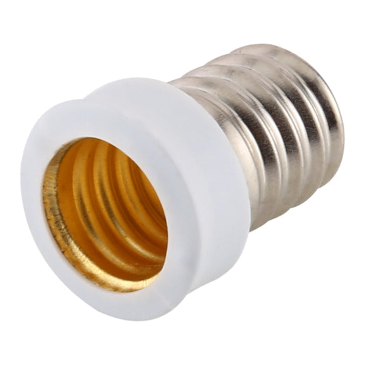 Light bulb base adapter E14 to E12, white housing with brass socket and metal threads