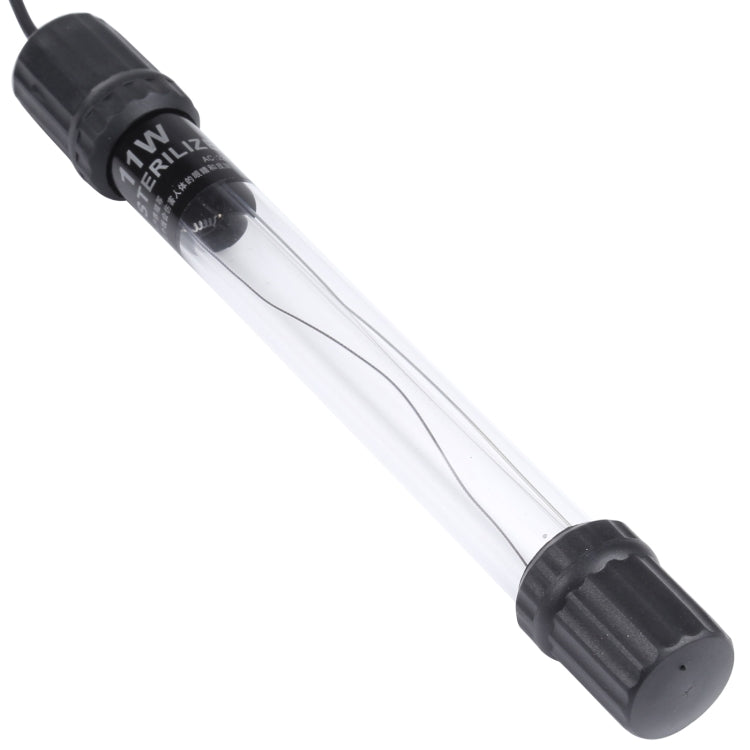 UV germicidal lamp with clear tube, black end caps, and power cord