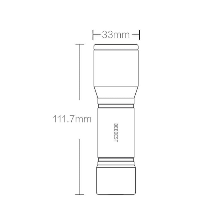 Compact portable flashlight with dimension diagram showing overall height and width