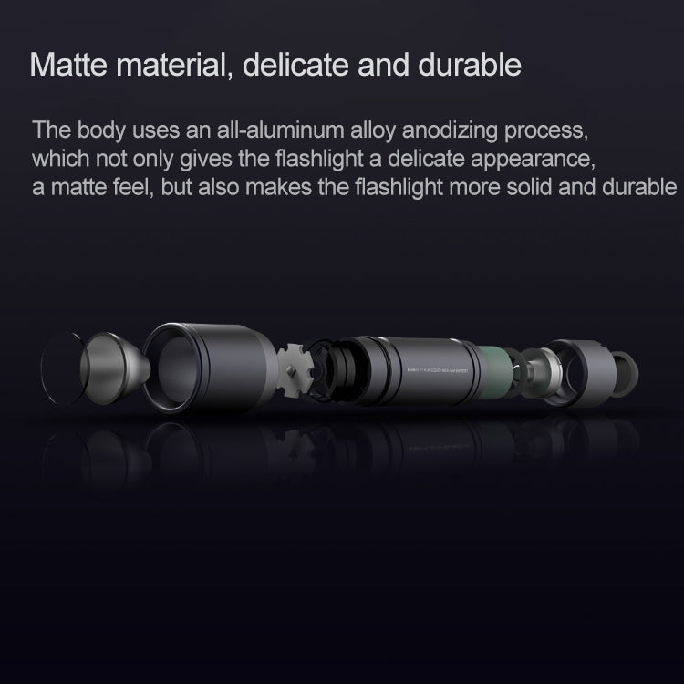 Matte black segmented portable flashlight with smooth cylindrical body and BEEBEST logo