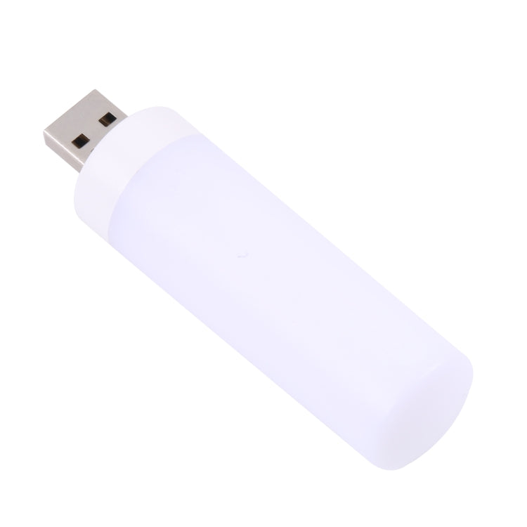 USB LED flameless candle night light, white cylinder with USB plug on top
