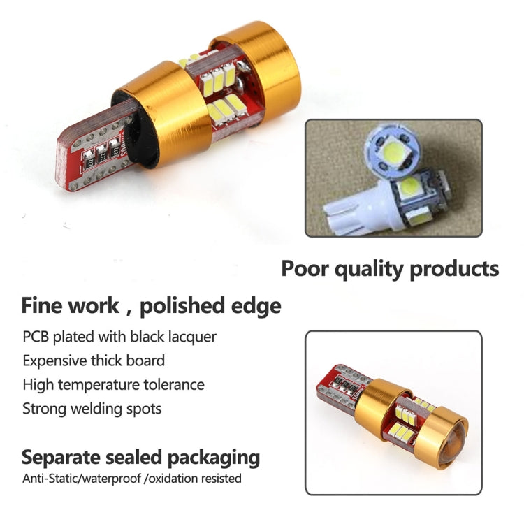 Gold LED bulb with red circuit board and white LED chips, angled close view