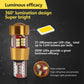 Gold LED bulb with red circuit board and bright white LED chips, front view