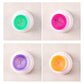 Self-adhesive towel hook set with green, pink, purple, and orange colored inserts