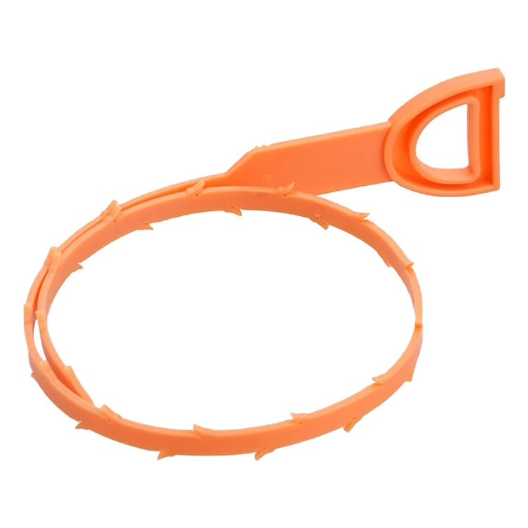 Orange plastic drain hair cleaner hook with circular loop head and handle