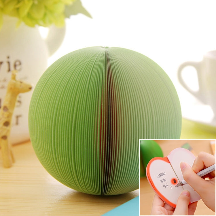 Watermelon-shaped note sticker with green accordion ridges and small writing inset