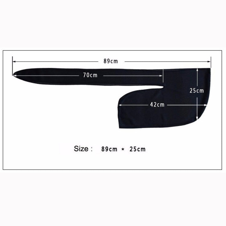 Long-tailed headscarf size diagram: 89 cm length x 25 cm width.