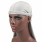 Men's long-tailed headscarf in white, fitted elastic band with extended side tail.